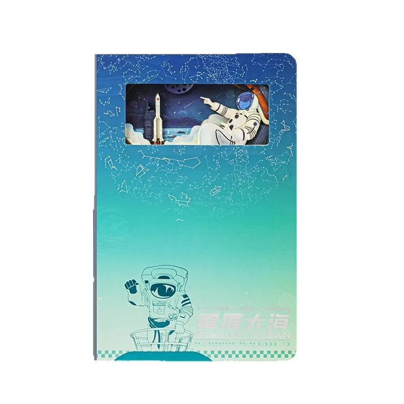 Cuaderno tallado en papel en capas estéreo 3D con temática de estrellas y mar, cuenta de mano, diario de regalo exquisito con dije cósmico