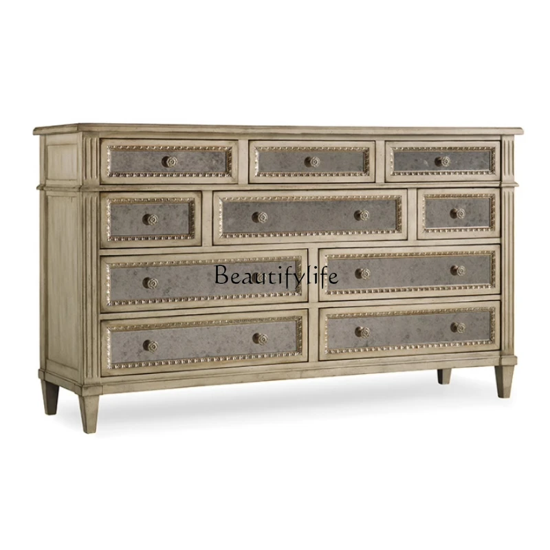 

American solid wood multi-chest cabinet dresser dressing table modern creative mirror bedroom locker