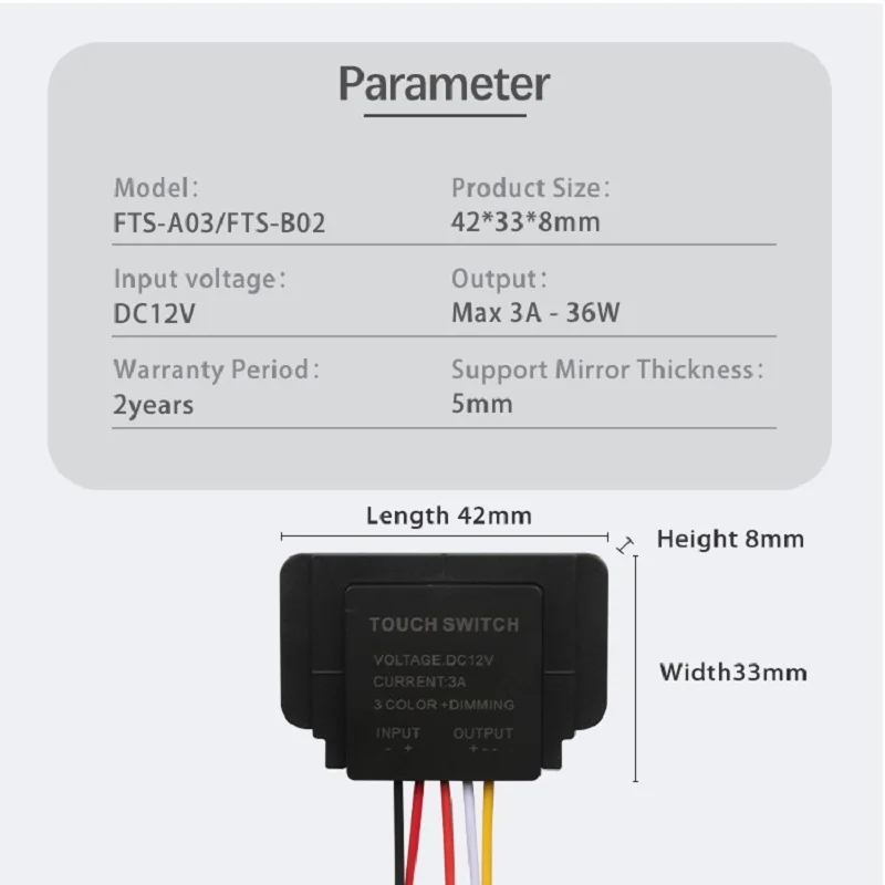 12V 24V 3A Single three Color Smart led mirror touch sensor switch for mirror