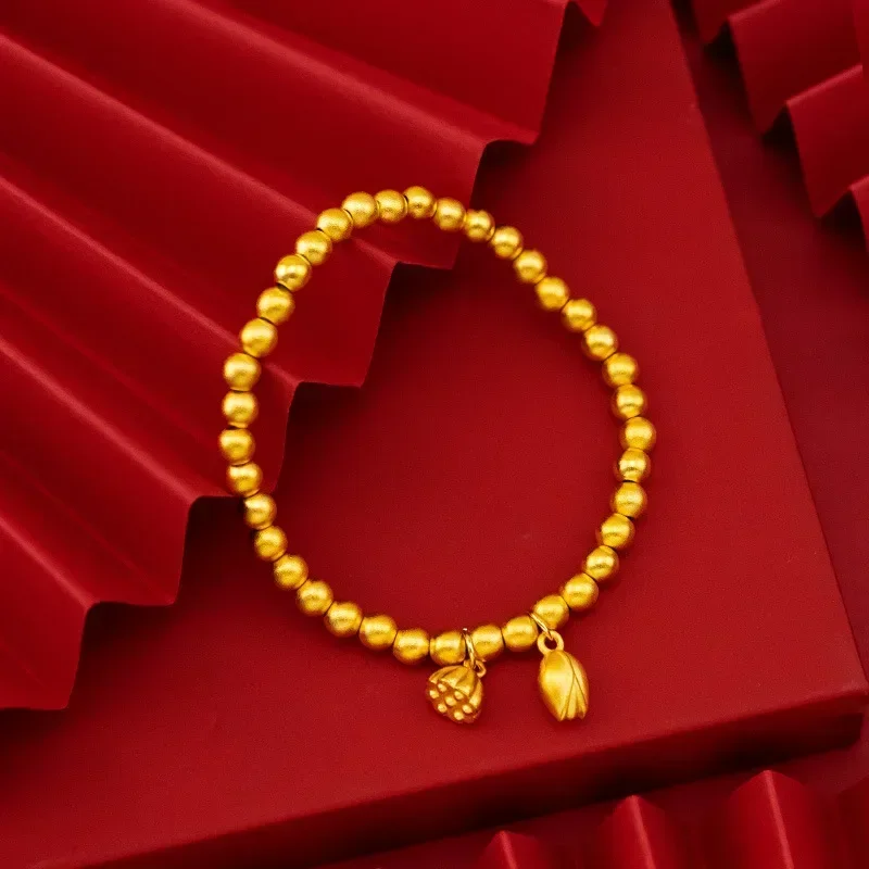 

9999 Real Gold 24K Heritage Two Worlds Huan Bracelet National Style Lotus Pod Lotus Bracelet Bracelet