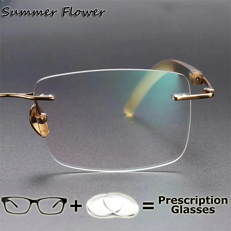 

Customize Prescription Glasses Men Super Quality Pure Titanium Eyeglass Frame OX Horn Leg Optical Multifocal Progressive Eyewear