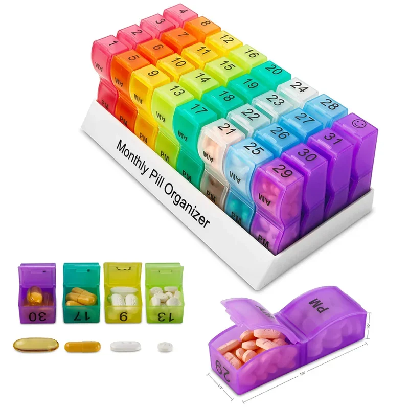 

32 Slot Pill Box Monthly Pill Cases Travel Dispen Storage Container Colorful Drug Dispenser Packing Container Organizer 31 Days