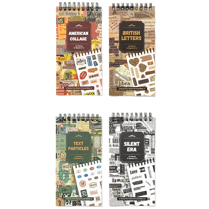 4Style 12Pcs/bag Retro Text Collage Series Sticker Book Creative Handbook DIY Material Decorative Stickers