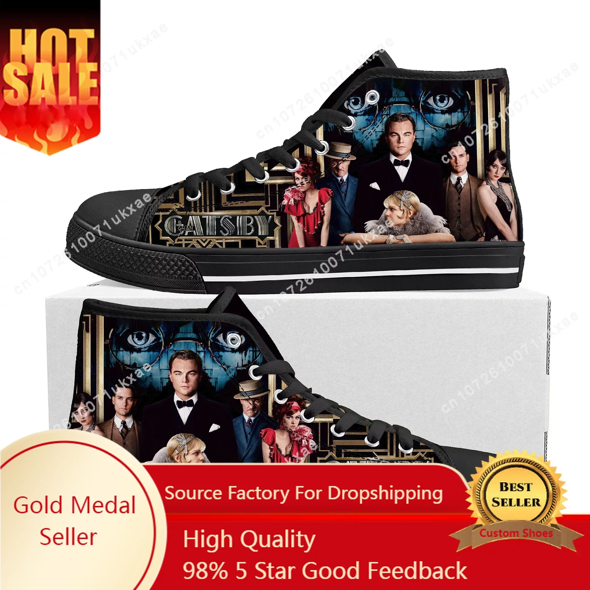 

Great Gatsby movie High Top Sneakers Mens Womens Teenager Leonardo DiCaprio Canvas Sneaker couple Shoe Casual Custom Made Shoes