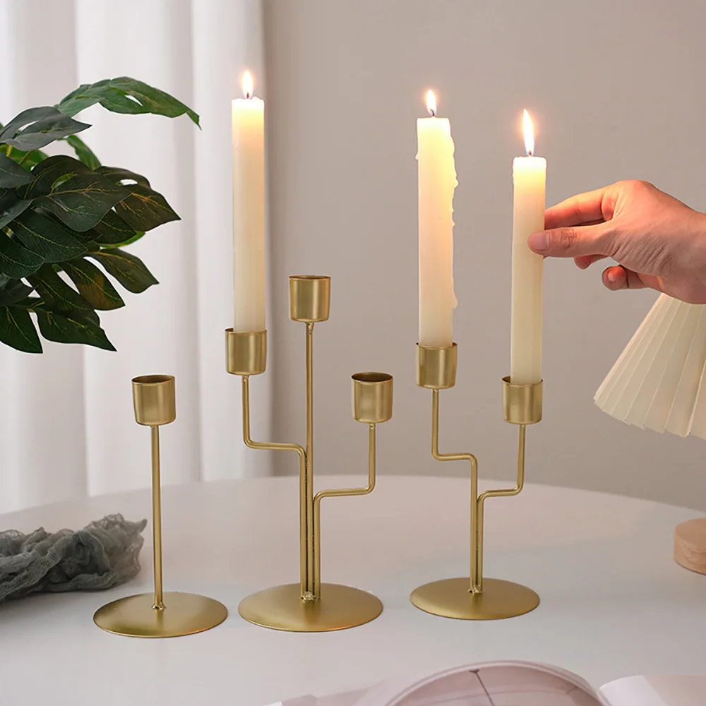 2026 Hot Metal Style Candle Holders Simple Golden Wedding Decoration Bar Party Living Room Home Decor Candlestick Tabletop Decor