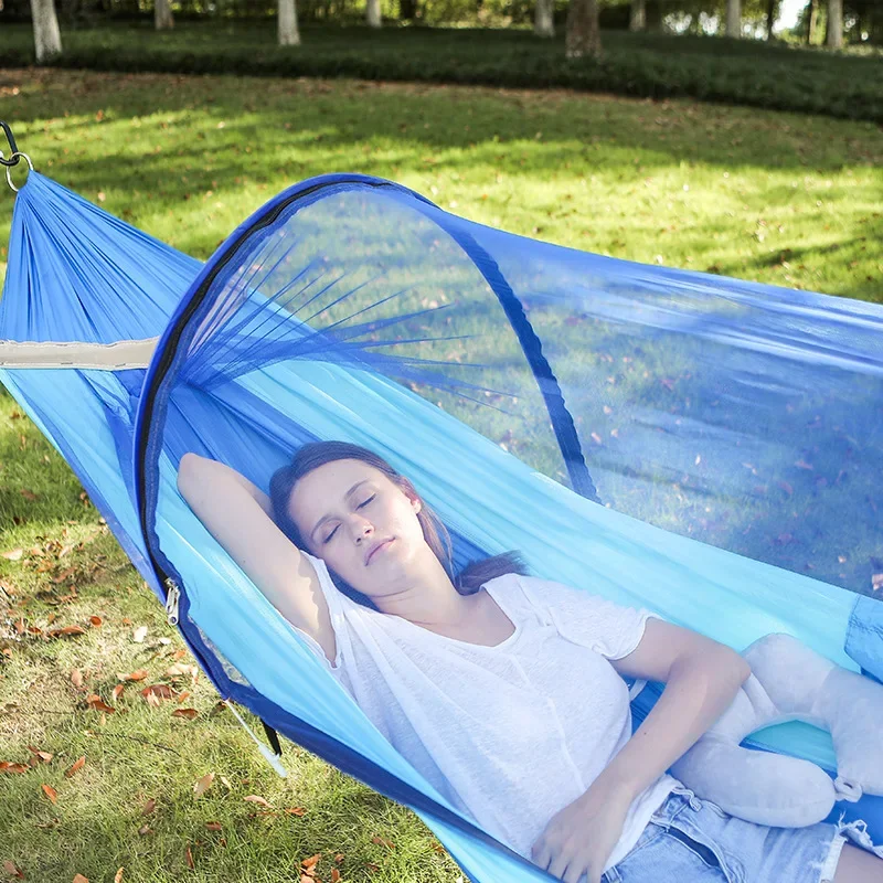 

New Quick Opening With Mosquito Net Hammock Manufacturer Wholesale Single Double Parachute Cloth Outdoor Camping Anti-mosquito