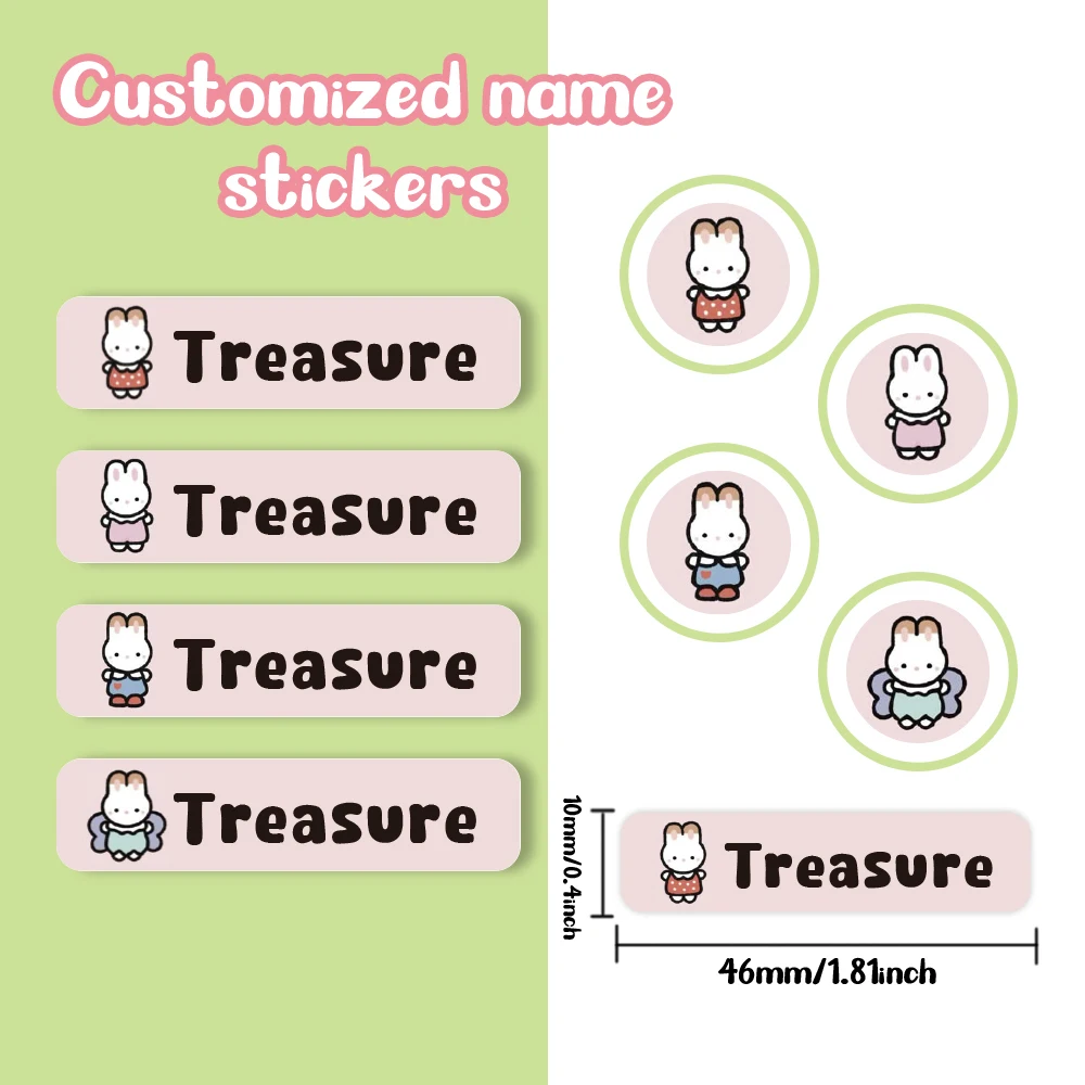 Custom Cute Rabbit Name Sticker,Transparent Waterproof Stickers for Kids,diy Name Labels for School Bag Bottles Box  Mug Uniform view 5