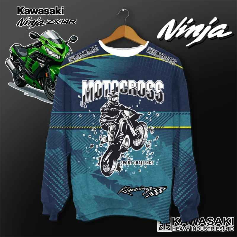 كاواساكي دراجة نارية سباق فريق الرجال تي شيرت طويل الأكمام ربيع الخريف بلايز الشارع الكتابة على الجدران الملابس العصرية نمط ريت #1