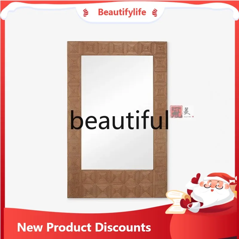 a50 French retro bathroom mirror wall hanging American wall hanging makeup mirror medieval living room square fireplace, mirror