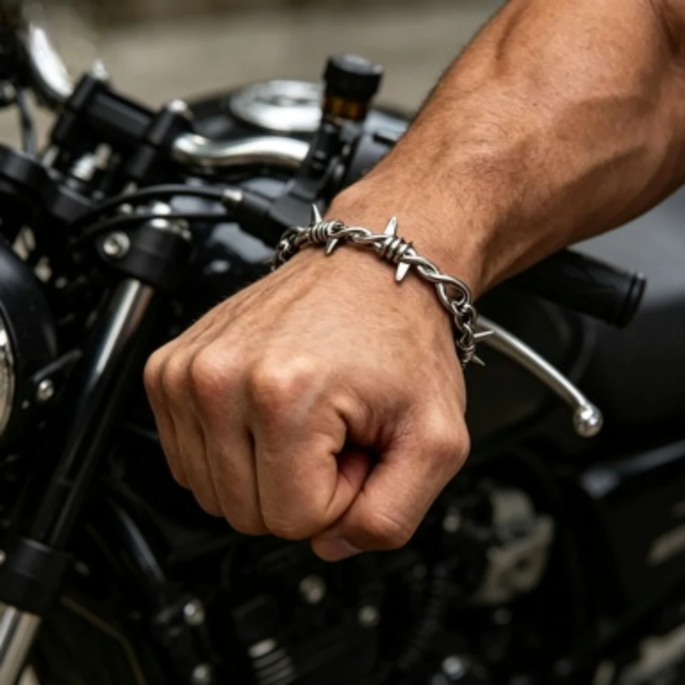 Gothic Wire Chain Bracelets for Men Women Cuban Link Bracelet Adjustable Punk Bracelet Barbed Jewelry