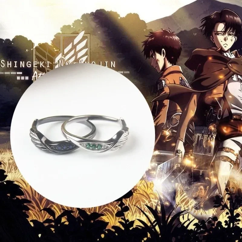 Anillo de Anime de ataque a los Titanes, Sortija de plata 925, periférico, Eren Yeager, Levi Ackerman, regalo creativo para niños y niñas