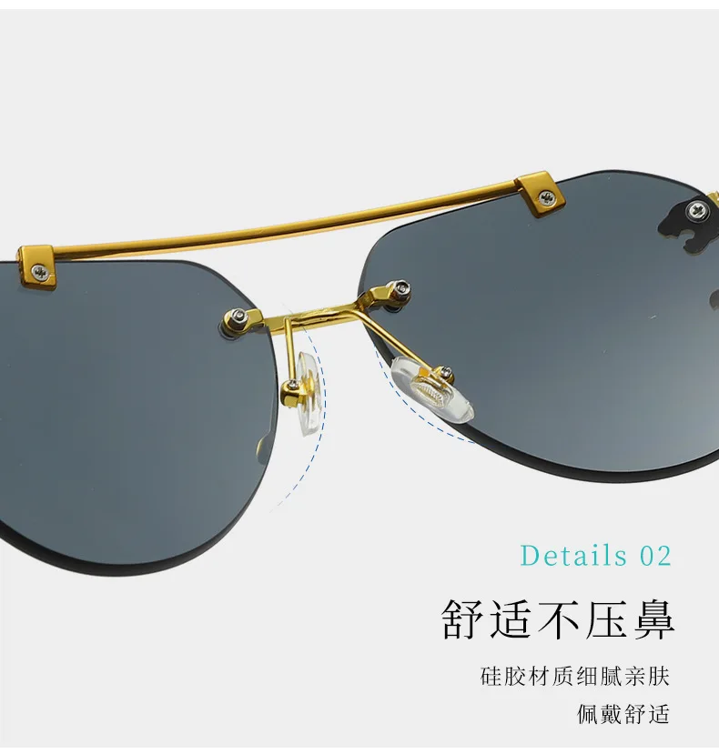 Neue randlose Piloten-Sonnenbrille mit Metallrahmen für Damen und Herren – Große runde Sonnenbrille mit Farbverlauf für Reisen – Detail 8