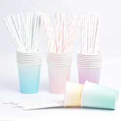 8pcs/set Pastel Disposable Cup Pastel Paper Cups Tableware Blue Pink Birthday Party Supplies Baby Shower Baptism Gender Reveal