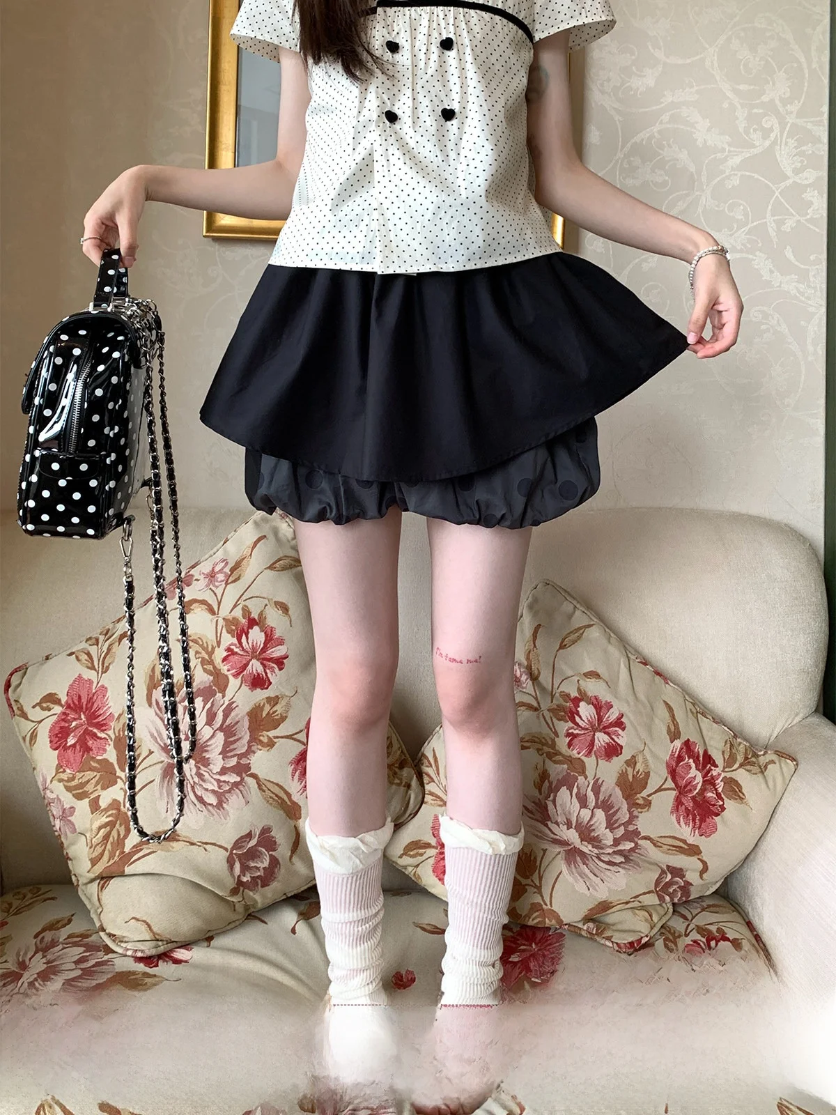 

Женская юбка-шорты MUCHA Wood Tea Black Polka Dot с высокой талией, А-силуэт, на резинке, с принтом в виде бутонов цветов, короткие летние шорты