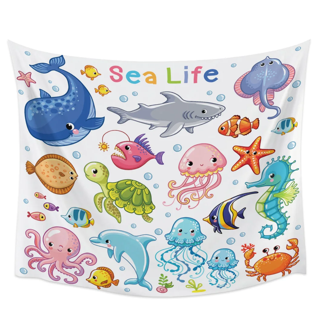 Undersea Animals Sae Life Cartoon Tapestry Background Wall Covering Home Decoration Blanket Bedroom Wall Hanging Tapestries