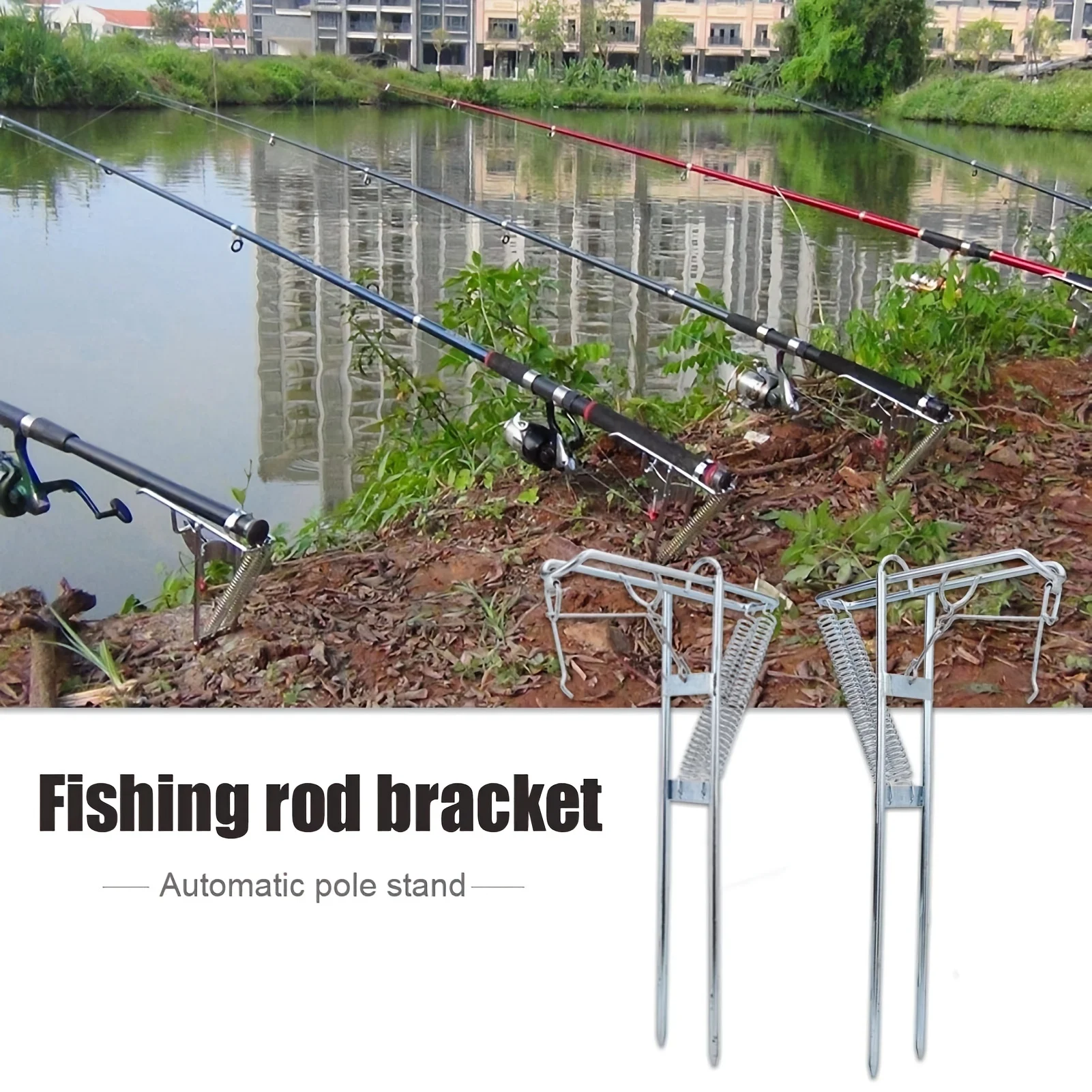 

Fishing Rod Holder - Automatic Spring Fishing Rod Holder Portable Dual Spring Fishing Bracket Pole Metal Stand Practical Access