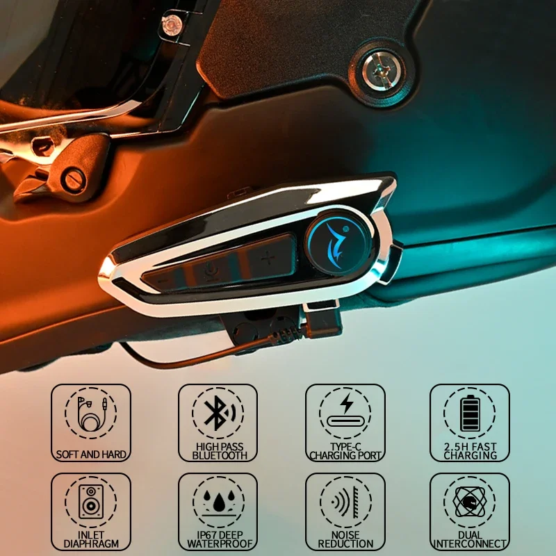 2024 neue Gegensprechanlage Motorrad helm Bluetooth-Headsets 2 Fahrer Kommunikation Moto 1km Musik teilen FM Radio Biker Inter phone