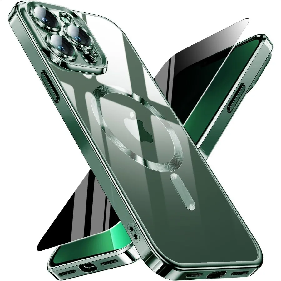 

Магнитный чехол для iPhone 13 Pro Max с защитной пленкой для экрана, полный чехол для камеры [не желтение], глянцевое мягкое противоударное покрытие