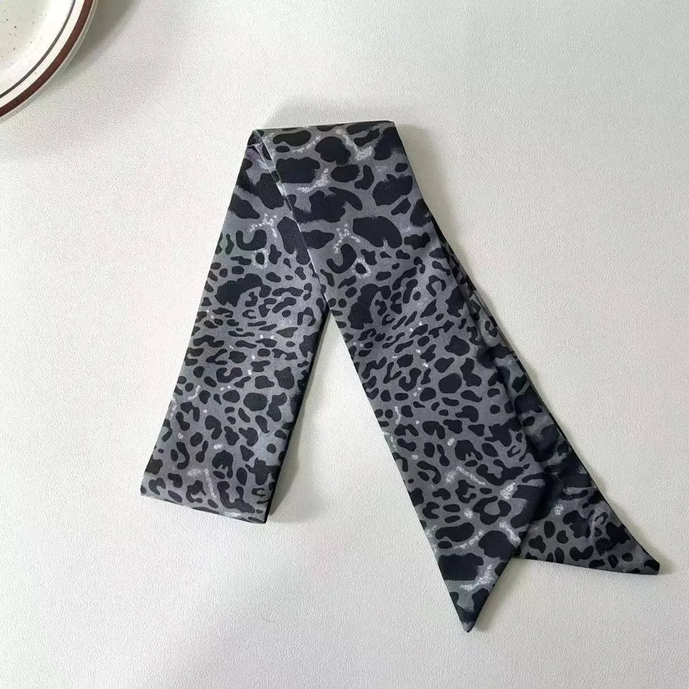 Elegant Leopard Print Slender Scarf Long Decoration Small Silk Scarf Thin Decor Ribbon Scarf Women Accessories