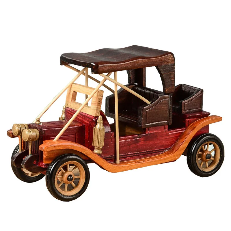 Wooden Antique Car Model Classic Bus Miniature Decoraiton Ornament Home Decoration Handicrafts Vintage Artware