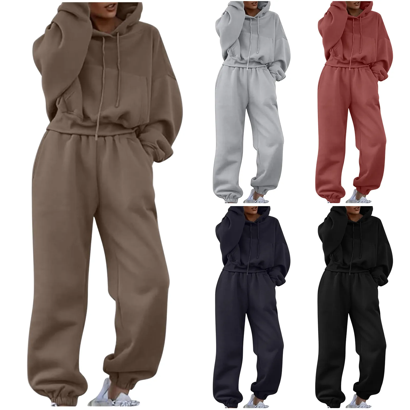 Y2k Tracksuit Women Warm Hooded Suit Hoodies And Pants Set Oversize Two Piece Set Sportwear Spring Winter Fleece Suit For Women