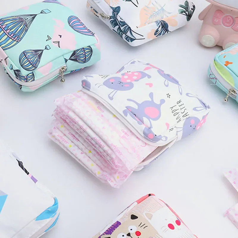 Women Girl Sanitary Napkin Bag Towel Storage Bag Makeup Travel Zipper Cosmetic Lipstick Earphone Tampon Storage Holder Bags