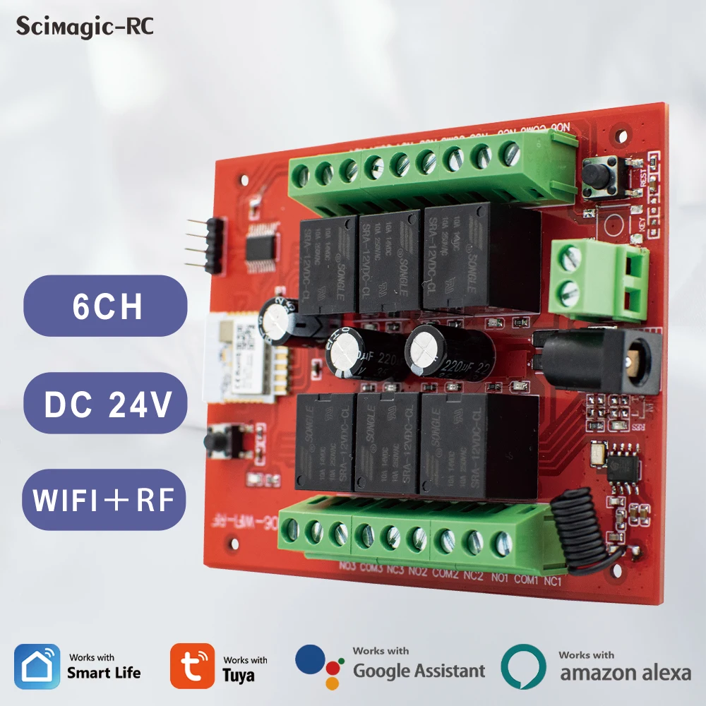 

Tuya Wifi Smart Switch Модуль Реле 6CH 433 МГц RF Пульт дистанционного управления Приемник Переключатель Smartlife APP Голосовое управление Alexa DC 12 В 24 В