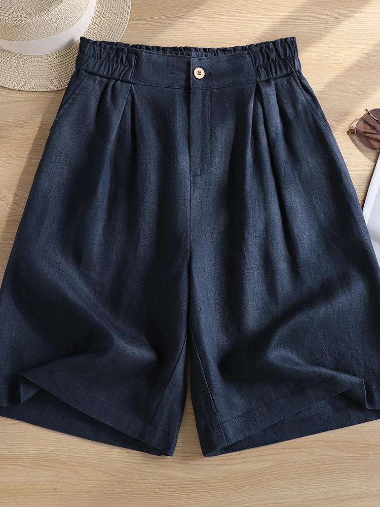 Retro High Waist Wide Leg Cotton Linen Shorts Women's Summer Thin Loose Slimming Casual Five-Point Hot Pants
