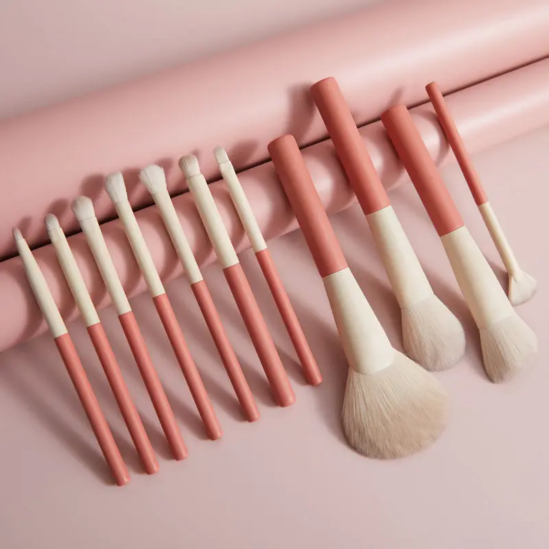12 sztuk/zestaw z torbą zestaw pędzli do makijażu puder do makijażu cień do powiek Blush mieszanie Beauty narzędzie do makijażu Brush Pink