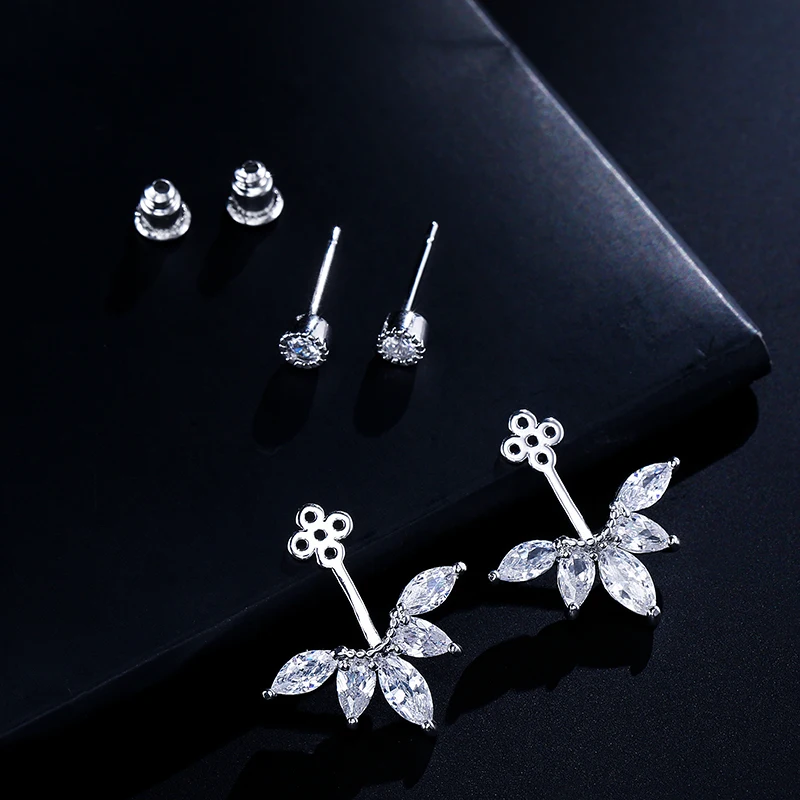 ZAKOL Fashion Leaf Stud Earrings For Women Girls Simpe Cubic Zircon Earring Jackets Jewelry Party Jewelry