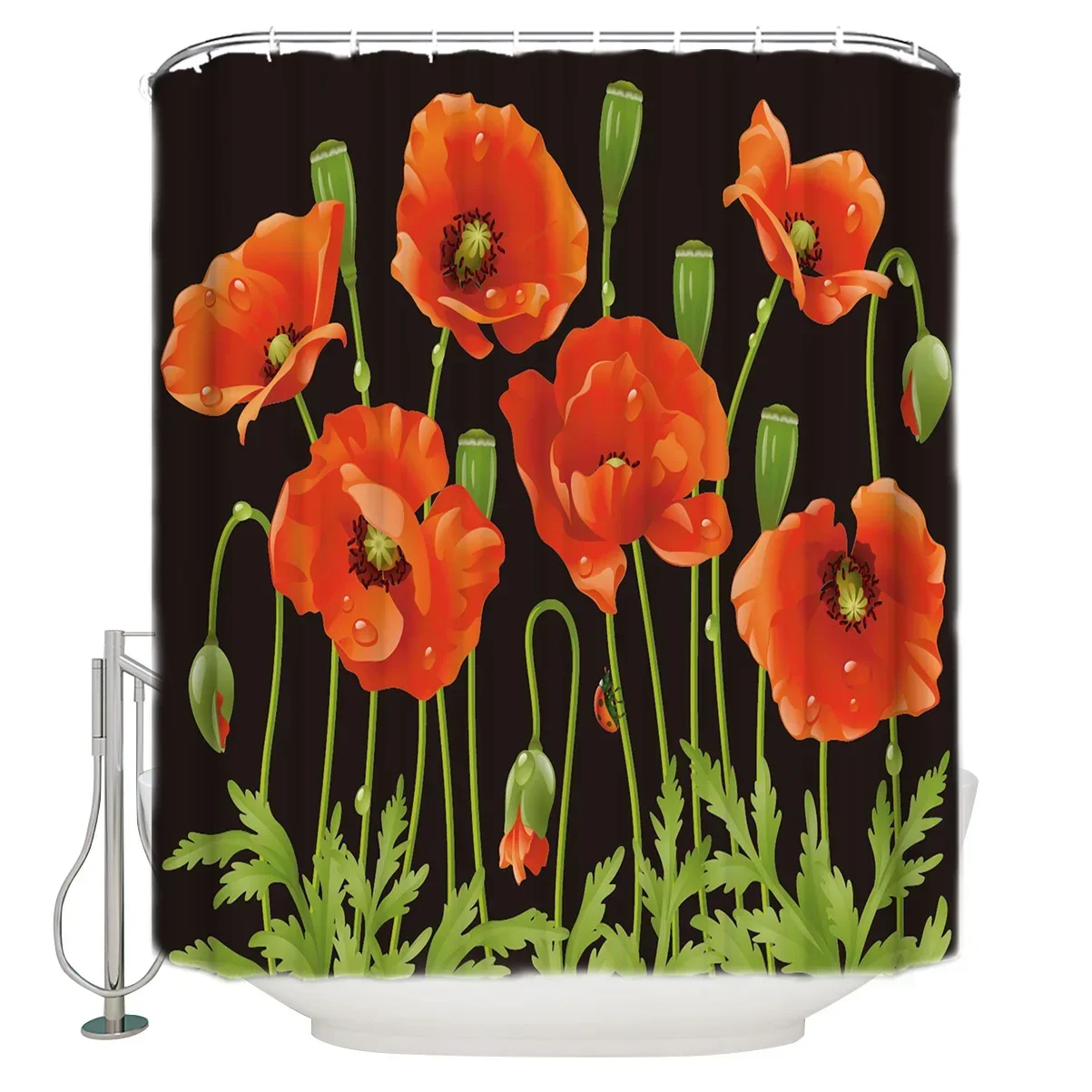 Vintage Texture Background Bathroom Polyester Fabric Waterproof Vibrant Flower Print Shower Curtain Home Decor Shower Curtain