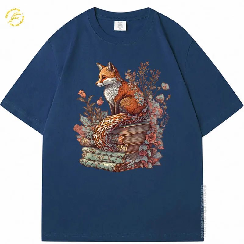 

Симпатичная мужская футболка большого размера с цветочным принтом Cottagecore Floral Fox Aesthetic, мужская футболка с коротким рукавом