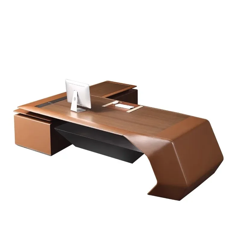 Customized minimalist fashion, light luxury saddle leather, Chairman's high-end presidential office desk paint