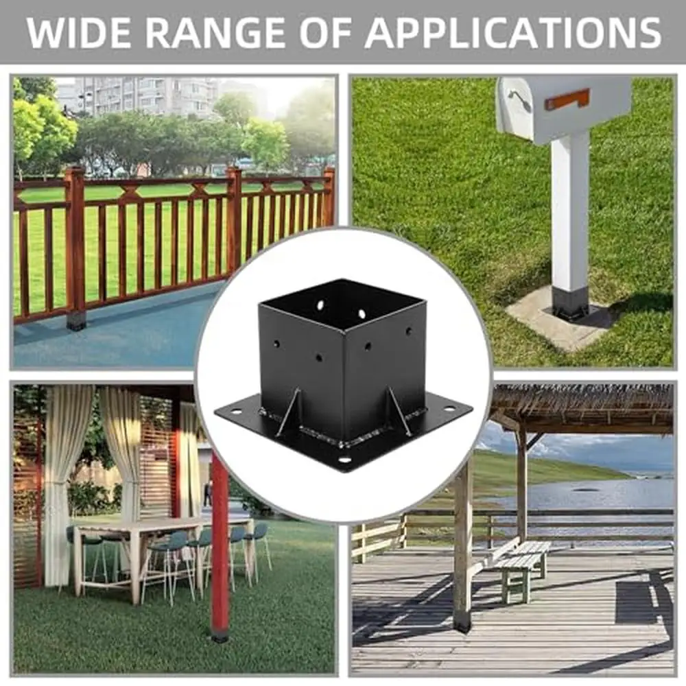 

Wood Post Anchor Base 4x4 Deck Bracket 6 PCS Inner 3.6"x3.6" Black Powder Coated Fence Pergola Mailbox