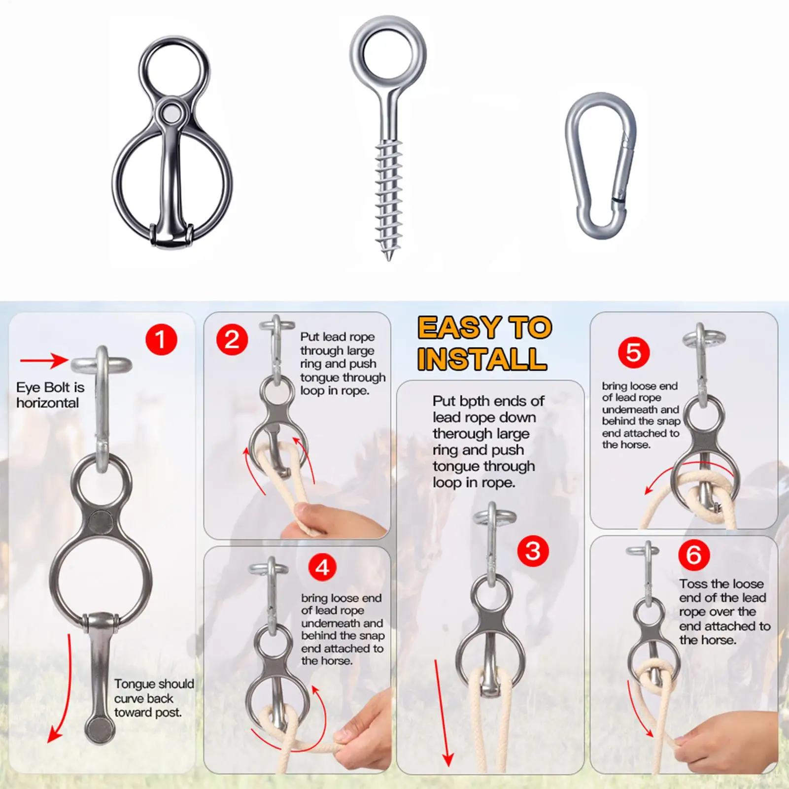 الحصان حبل حلقة الفولاذ المقاوم للصدأ معدات التدريب الإفراج السريع الحصان التعادل الدائري المقامى لستابل عربات الحظيرة غسل الرفوف #4