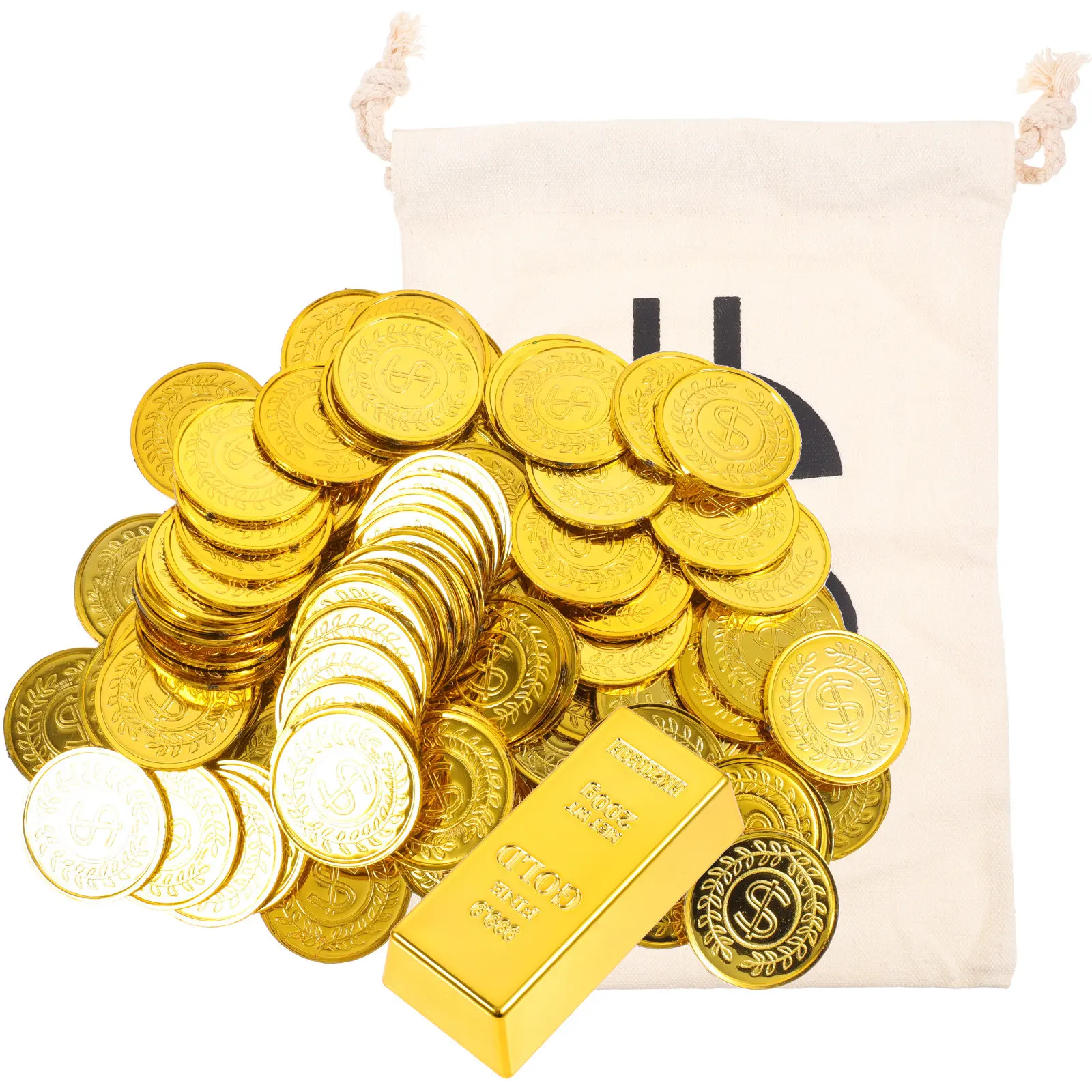 1Set Pirate Prop Fake Gold Bar Realistic Money Bag Coins Decoration for Home Office Party Photo Accessories Gold Bar Toy