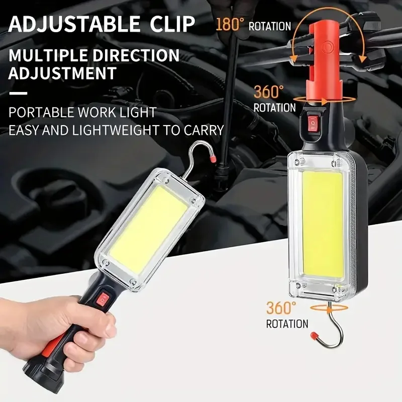 COB Handheld Work Light with Magnet Rechargeable Bright Flashlight 360° Rotation Portable Emergency Lamp For Repairing Camping