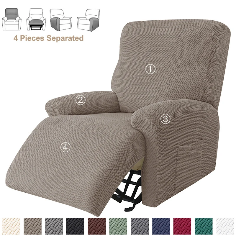 4Pcs Split Jacquard Recliner Sofa Covers Elastic Armchair Chair Cover Non-Slip Recliner Chairs Slipcovers for Living Room Decor