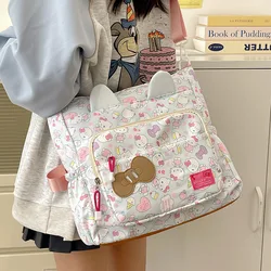 Miniso Hellokitty Multi-pocket Tote Bag High Capacity Cartoon Mommy Bag Versatile Crossbody Bookbag Students Girls Casual Bag