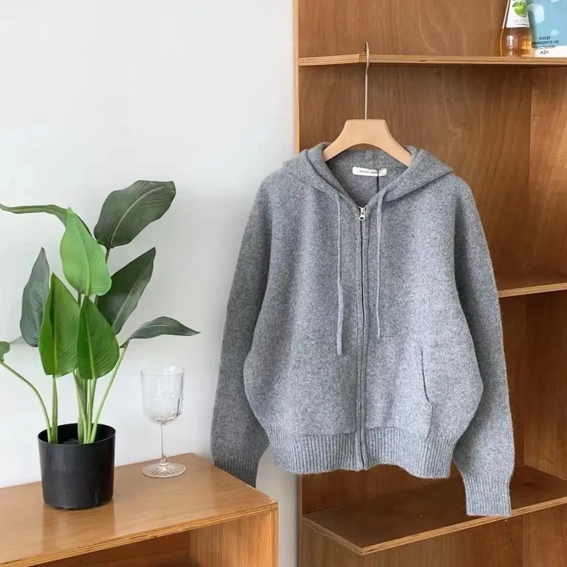 

Autumn Winter Knitted Camel Hair Hat Sweatirt Top Dongda Gate 24 Long Sve Hooded Knitwear Regular Length Color Car...