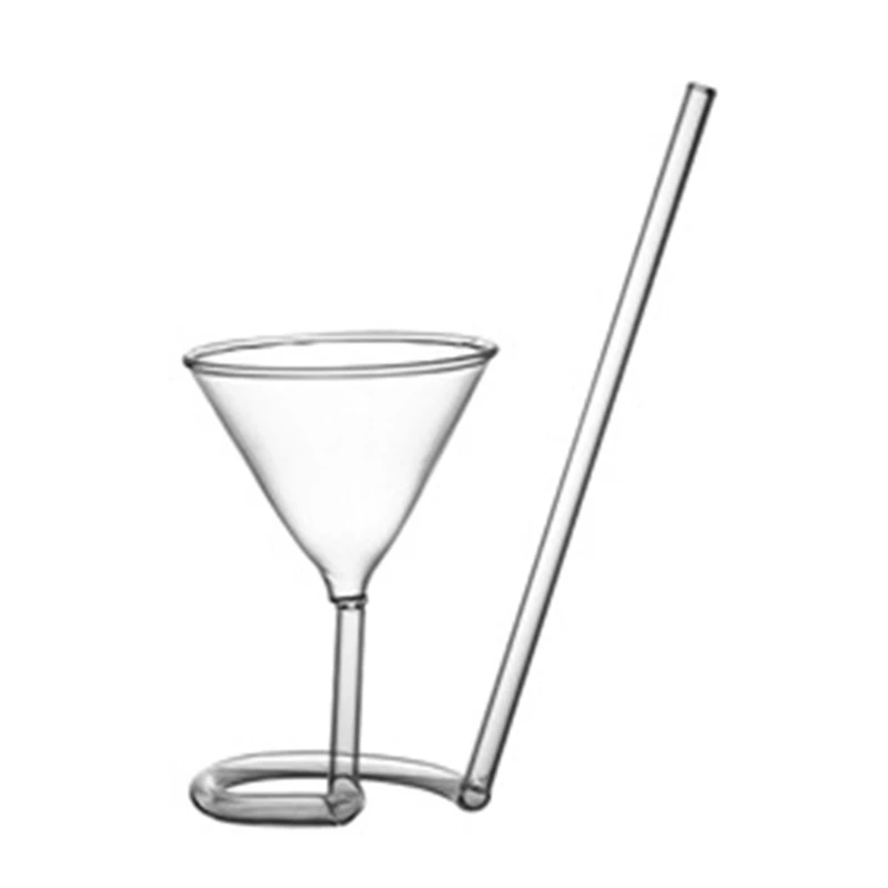 Y1UB for Creative Red Wine Glass Cocktail Clear Juice Cup Goblet with Drinking Tube Straw for Wedding Party Home Bar