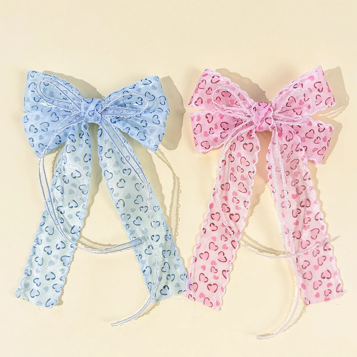 30pc-women's-hair-accessories-ribbon-clips-with-long-tassel-side-mesh-hairpins-heart-printed-bulk-headwear-for-girls