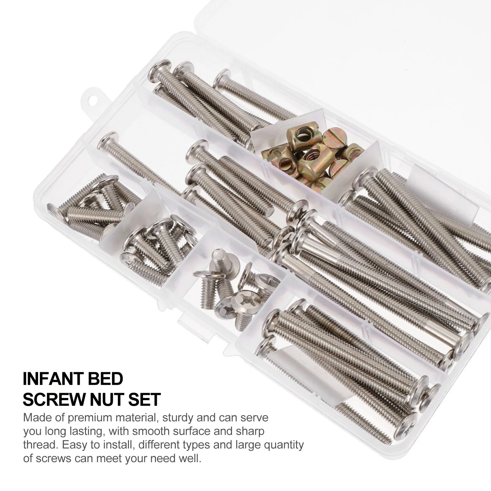 

1 set 1 Durable Bed Screw Kit Sturdy Iron Screws Nut Set Clear Storage Box Wooden Bed Fasteners Hardware Screws Set