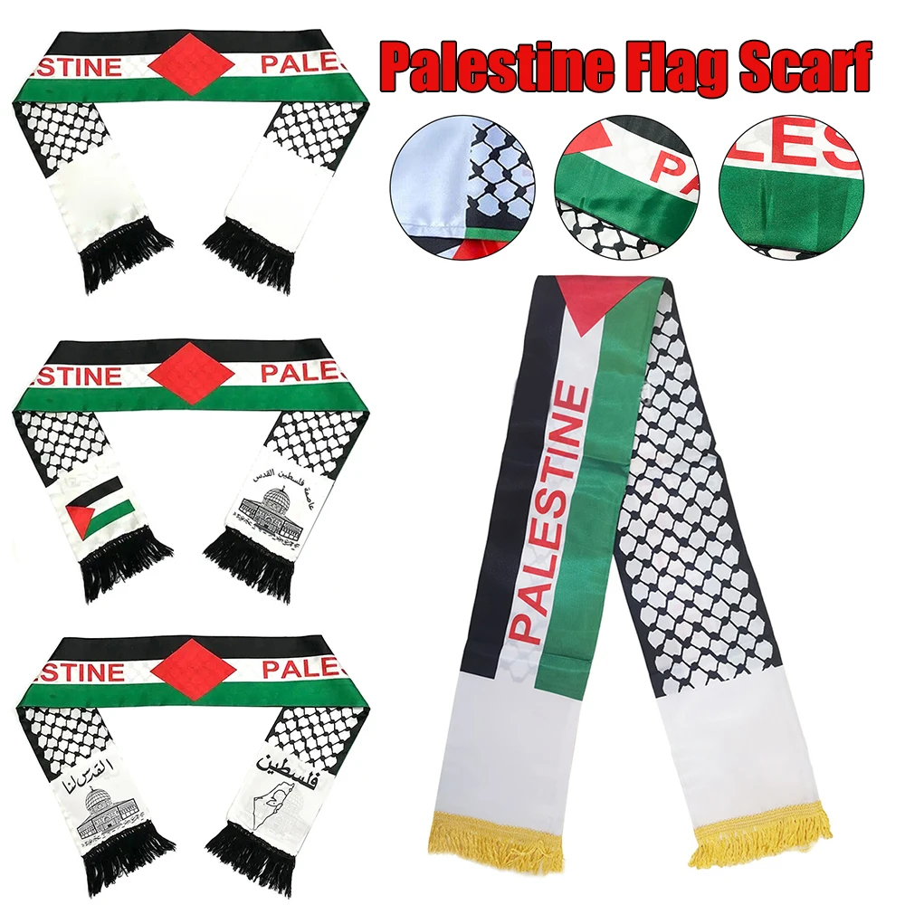 10-1PCS 135x14CM Palestine National Flag Scarf Football Team Sport Decor Vibrant Scarf with Palestine Print Fringed Neck Scarf