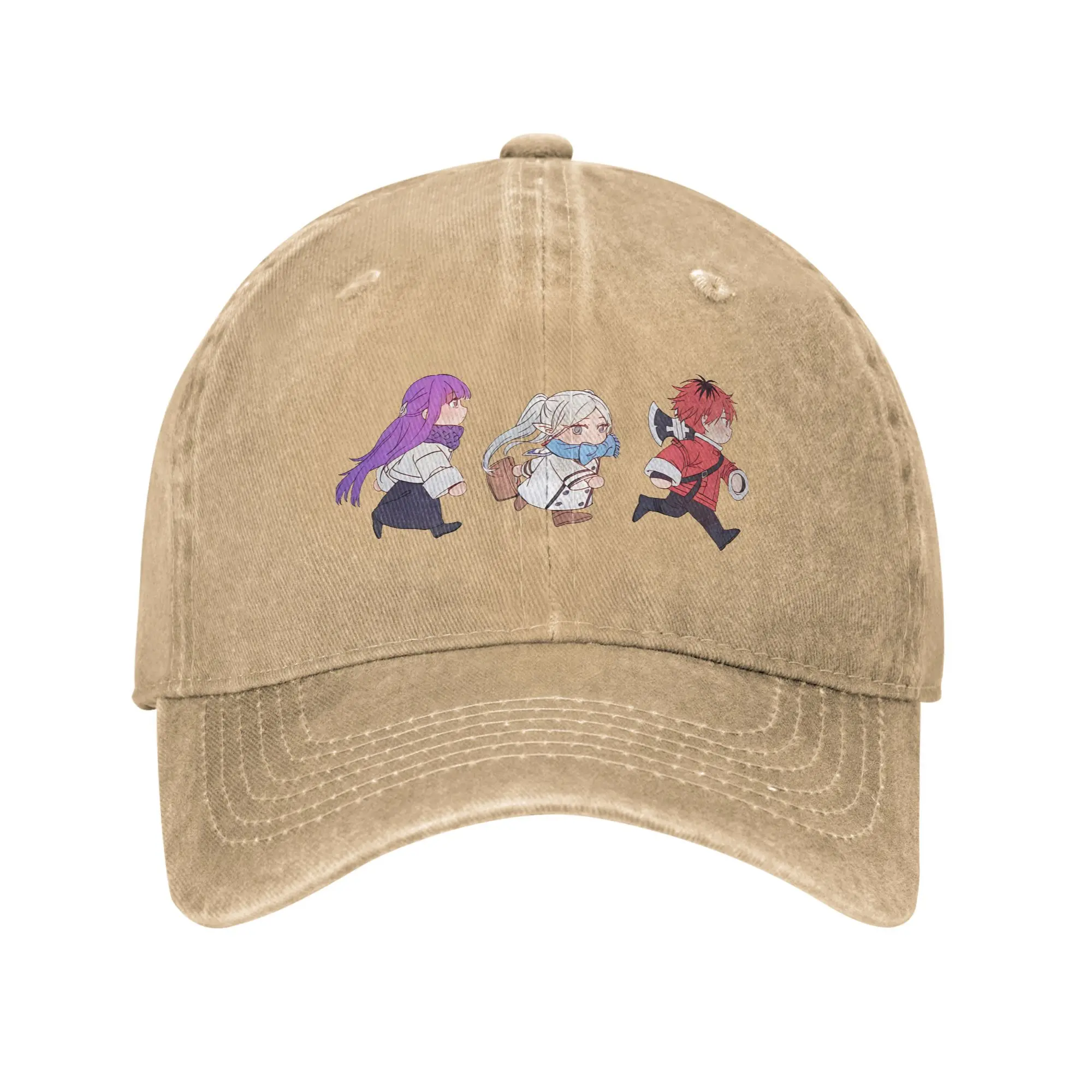 sousou-no-frieren-funeral-bones-de-beisebol-angustiado-denim-lavado-snapback-chapeu-anime-japones-ao-ar-livre-todas-as-estacoes-chapeu-de-presente-de-viagem