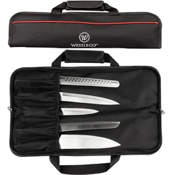 Portable Chef Knife Roll Bag 5 Slot Kitchen Santoku Utility Knife Storage Carry Case Professional School Knives Pocket Organizer