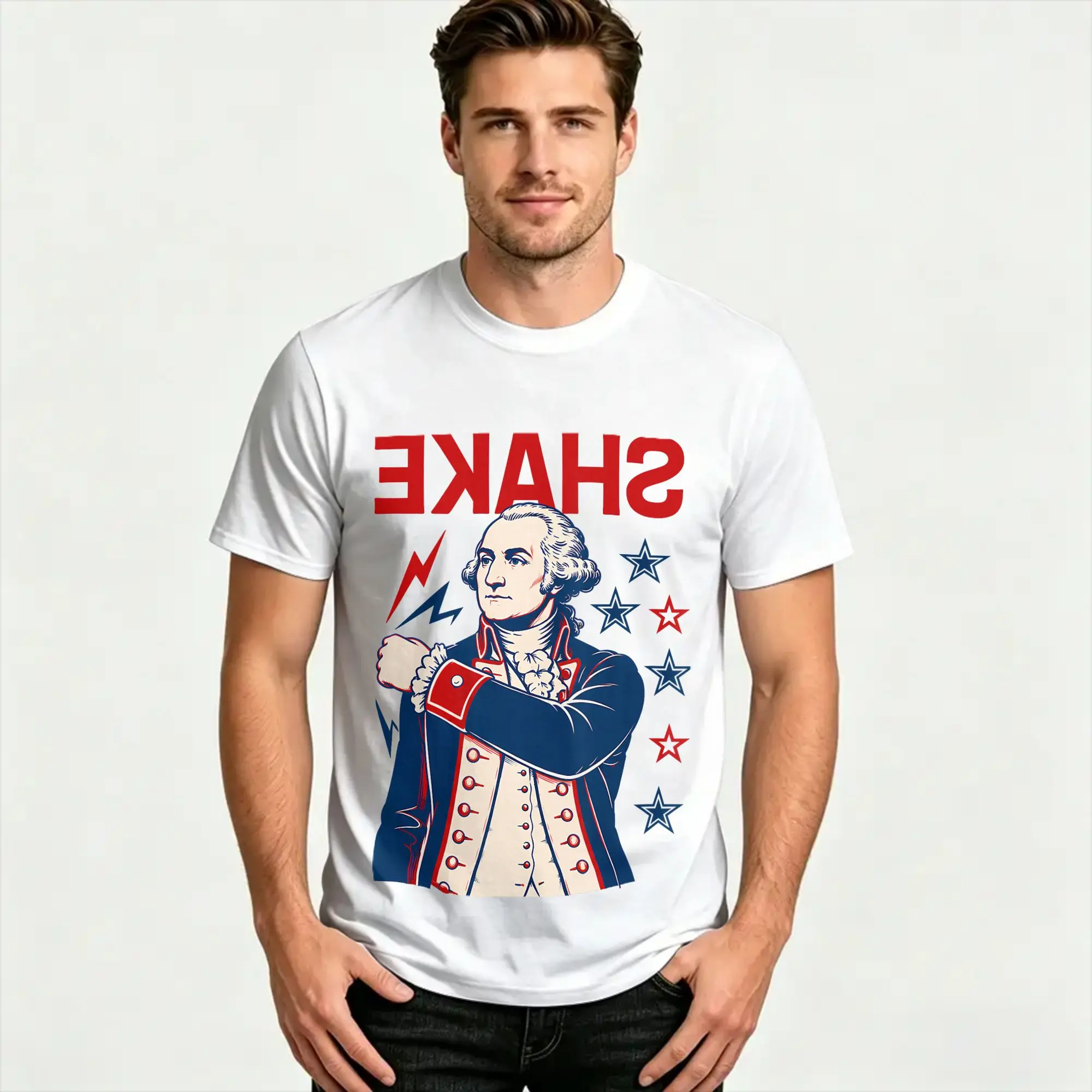 Funny Shake and Bake 4th of July T-Shirt Men  Funny T-Shirts Beach Breathable Popular Tee Shirt Printed Oversized Tops