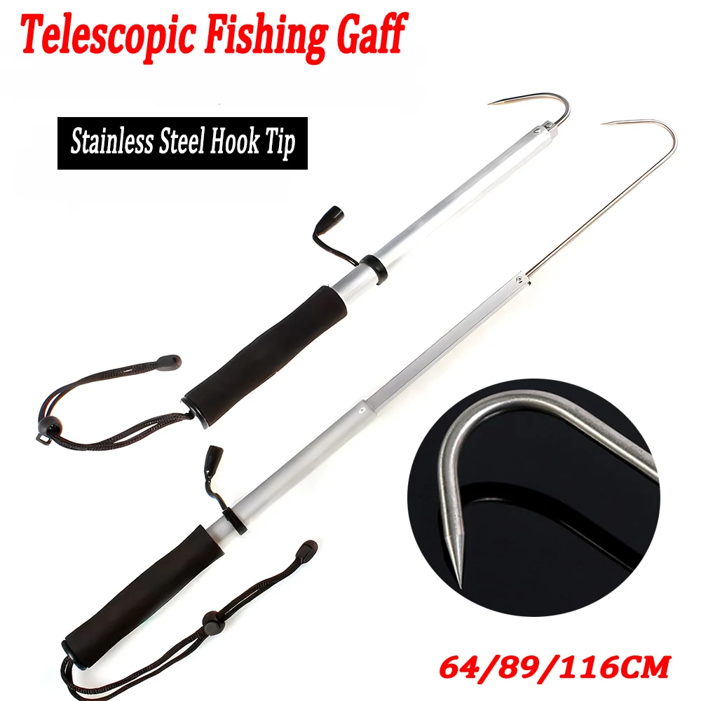 Telescopic Fish Gaff Stainless Steel Ice Sea Fishing Spear Hook Tackle Fishing Gaff Holder Gripper Accessories Outdoor Sea Boat