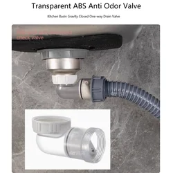 Transparent ABS Anti Odor Valve Kitchen Basin Gravity Closed One-way Drain Valve 45mm Hose for Kitchen Sink
