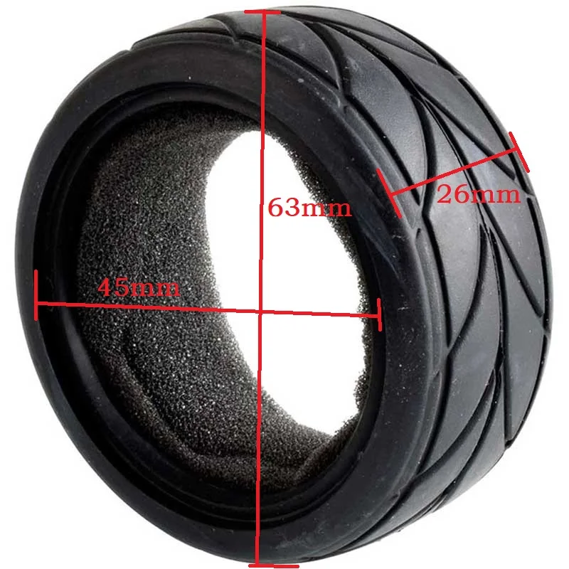 RC Soft On-Road Tire High Grip Rubber Tyre w/Insert Sponge 63*26mm For 1/10 HSP HPI Tamiya Sakura Touring Racing Car Spare Part